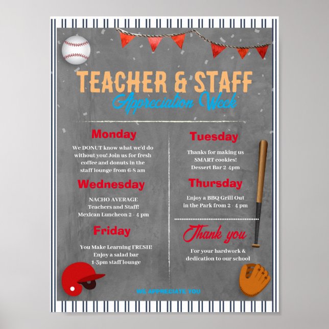 Baseball Teacher Staff Appreciation template Poster (Front)
