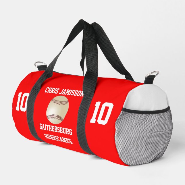 Baseball Team, Coach or Player Red Personalised Duffle Bag (Right Corner)