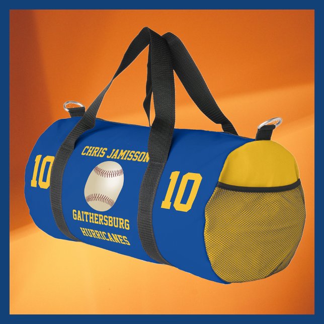 Baseball Team, Coach, Player Blue Gold Personalise Duffle Bag (Creator Uploaded)