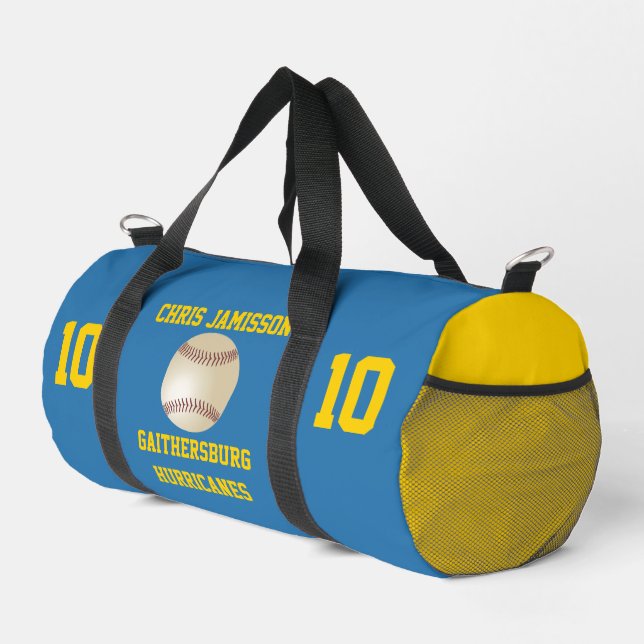 Baseball Team Coach Player Blue Yellow Personalize Duffle Bag (Right Corner)