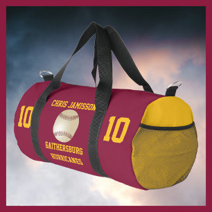 Baseball Team Coach Player Maroon Gold Personalise Duffle Bag