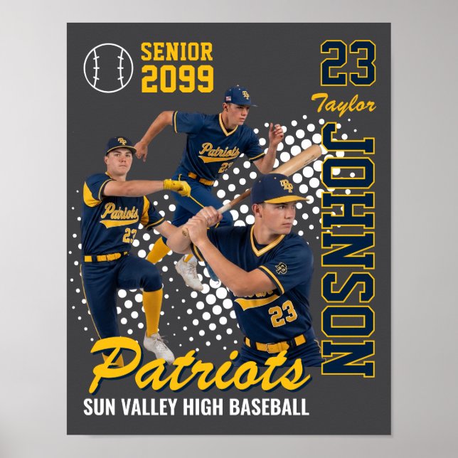 Baseball Team Custom Photo Senior Night Blue Poster (Front)