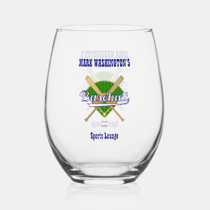 Baseball Team Player Sports Lounge Drinkware Stemless Wine Glass