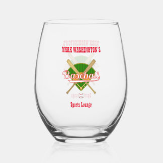 Baseball Team Player Sports Lounge Stemless Wine Glass