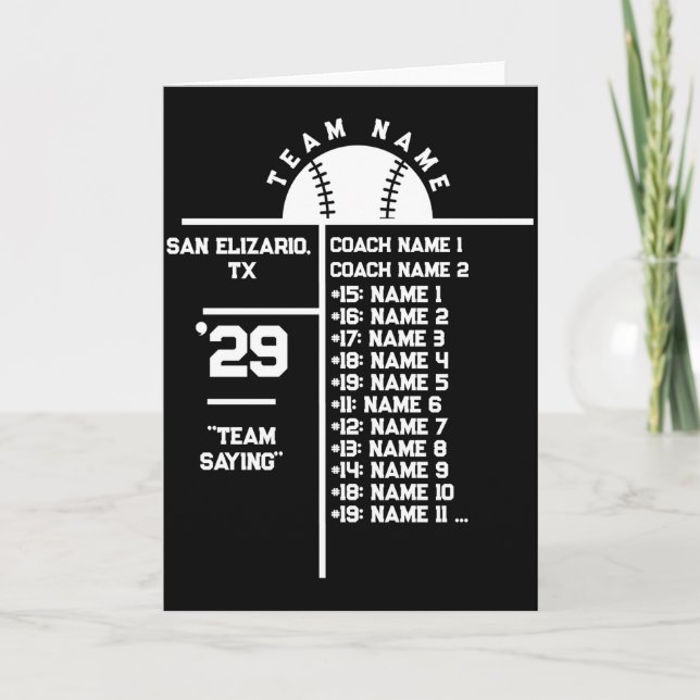 Baseball Team Roster Custom Player Names Coach T S Card (Front)