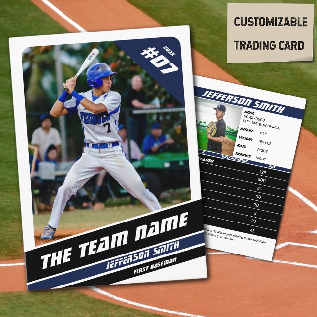 Baseball Team Trading Card Gift Blue White (Baseball Player Trading Card in White with Custom Team Name and White Blue Elements)