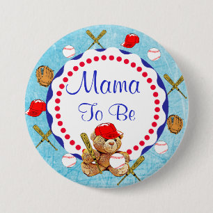 Baseball Teddy Bear Mama to be Baby Shower 7.5 Cm Round Badge
