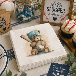 Baseball Teddy Bear Monogram Hat Bat Ball Baby Boy Napkin