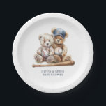 Baseball Teddy Bears Twins Baby Shower Paper Plate<br><div class="desc">Celebrate in style with these paper plates featuring watercolor teddy bears and a rustic baseball theme,  designed especially for a twins baby shower. Sturdy and charming,  they add a playful touch to your table setting while keeping cleanup easy. Perfect for a gender-neutral celebration.</div>