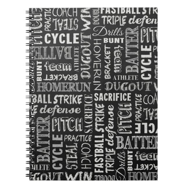 Baseball Terms On The Chalkboard Spiral Notebook (Front)