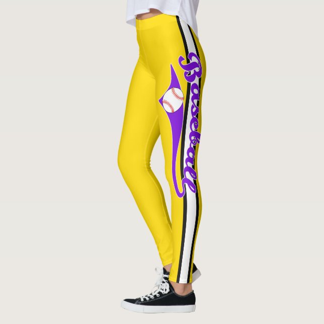 Baseball Text With Stripe And Ball Print Leggings (Left)