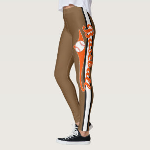 Baseball Text With Stripe And Ball Print Leggings