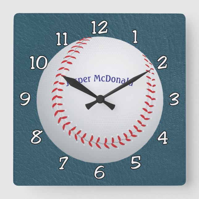 Baseball Textured Background photo personalise Square Wall Clock (Front)