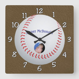 Baseball Textured Background photo personalise Square Wall Clock