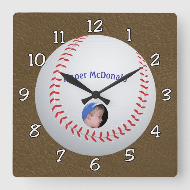 Baseball Textured Background photo personalise Square Wall Clock (Front)