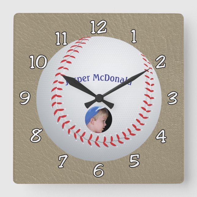 Baseball Textured Background photo personalise Square Wall Clock (Front)