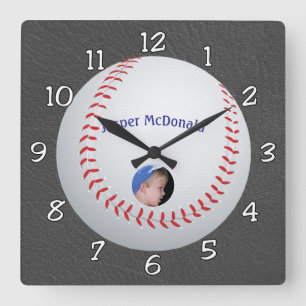 Baseball Textured Background photo personalize Square Wall Clock