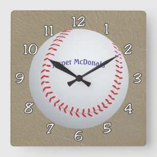 Baseball Textured Background photo personalize Square Wall Clock