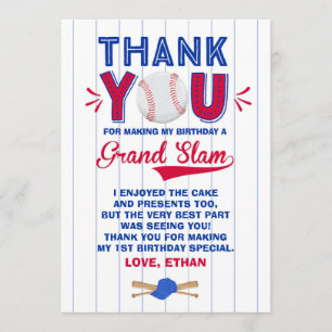 Baseball Thank You Card Baseball 1st Birthday