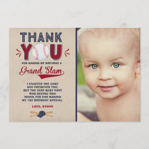 Baseball Thank You Card Baseball 1st Birthday