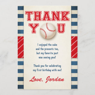 Baseball Thank You Card Baseball Birthday Boy