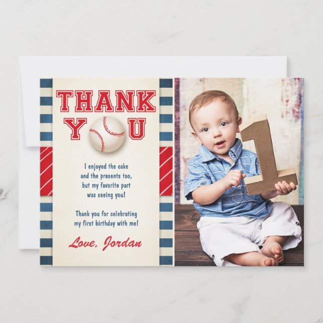 Baseball Thank You Card Baseball Birthday Boy (Front)