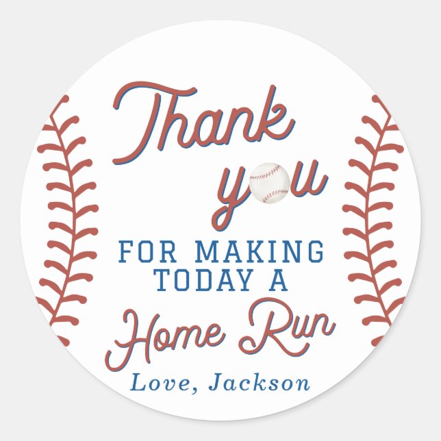 Baseball Thank You Stickers | First Birthday Party (Front)