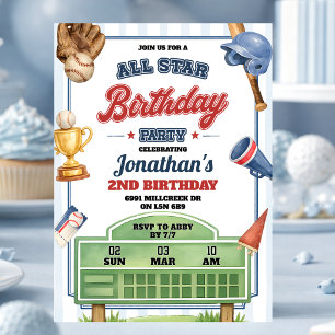 Baseball Theme All Star Birthday Invitation