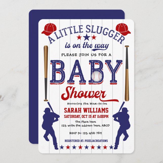 Baseball Theme Baby Shower, Baby Boy Shower Invitation (Front/Back)