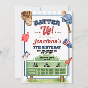 Baseball Theme Batter Up Birthday Invitation