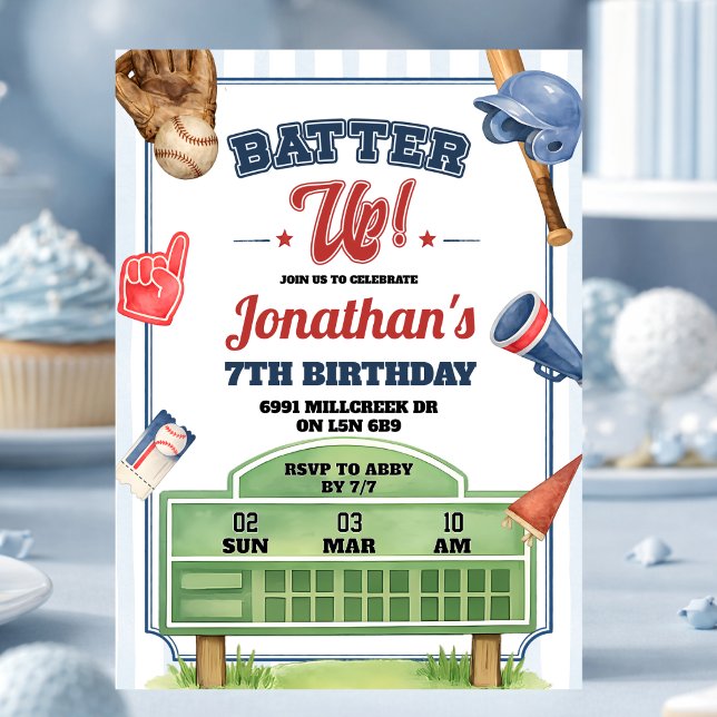 Baseball Theme Batter Up Birthday Invitation (Creator Uploaded)