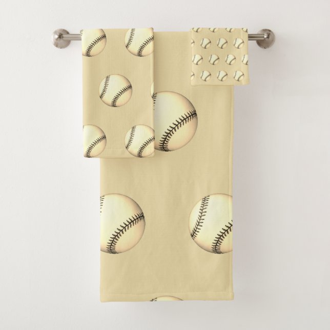 Baseball Theme Beige  Bath Towel Set (Insitu)