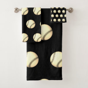 Baseball Theme Black  Bath Towel Set