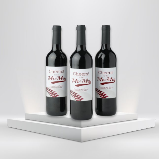 Baseball Theme Cheers to Mr and Mrs Wedding Wine Label (Creator Uploaded)