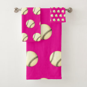 Baseball Theme Hot Pink Bath Towel Set