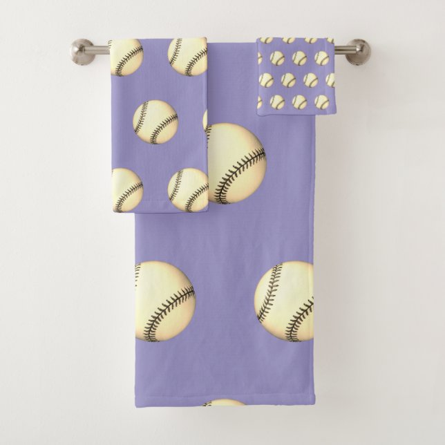 Baseball Theme Lavender   Bath Towel Set (Insitu)