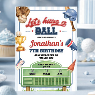 Baseball Theme Let's Have a Ball Birthday Invitation