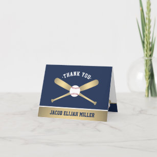 Baseball Theme Party Elegant Navy Blue and Gold Th Thank You Card