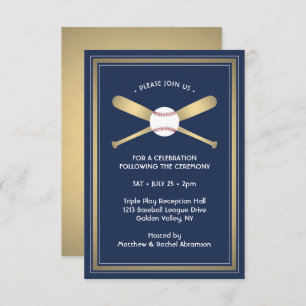 Baseball Theme Reception & Party Details Navy Gold Enclosure Card
