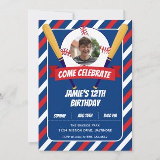 Baseball Theme Sport Summer Outdoor Birthday Party Invitation
