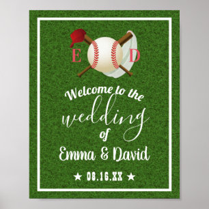 Baseball Theme Sports Wedding Green Grass Welcome Poster