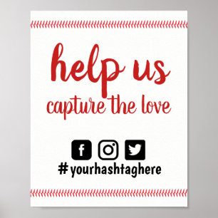 Baseball Theme Sports Wedding Social Media Hashtag Poster