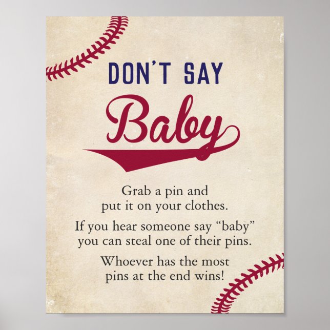 Baseball Themed Baby Shower Don't Say Baby Sign (Front)