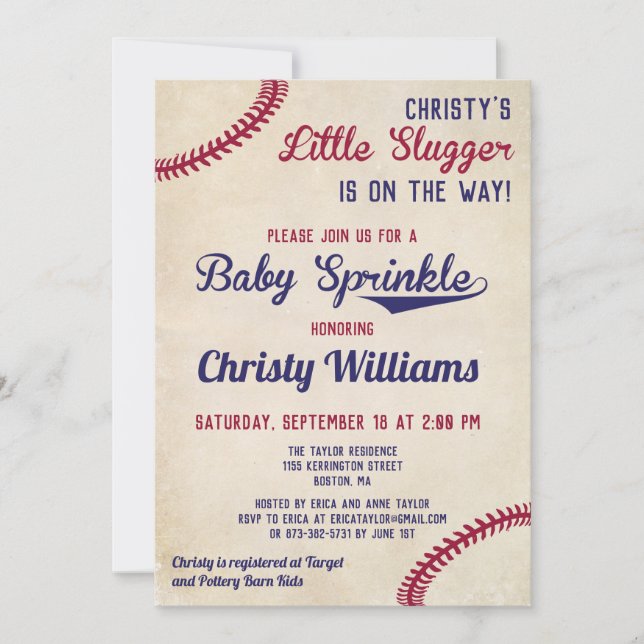 Baseball Themed Baby Sprinkle Invitations Cards (Front)