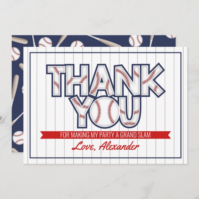 Baseball themed birthday thank you card (Front/Back)