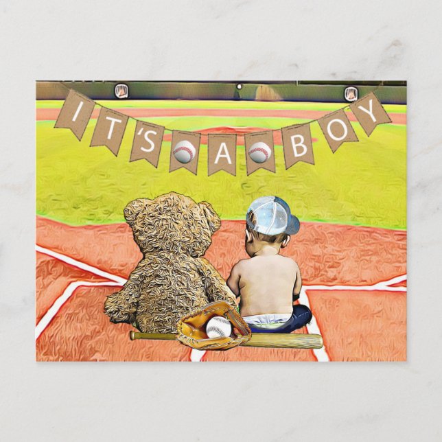 Baseball Themed Boy's Baby Shower Postcard (Front)