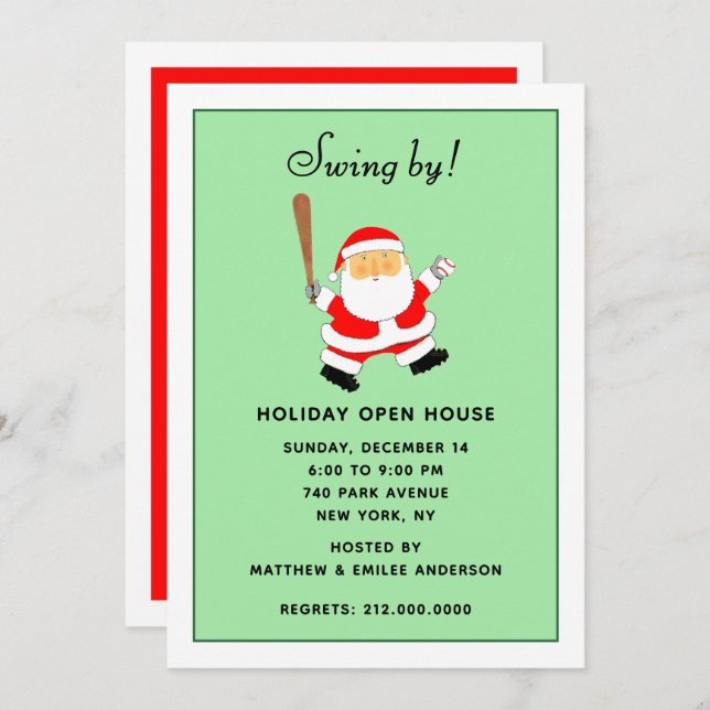 Baseball Themed Christmas Holiday Party Invitation (Front/Back)