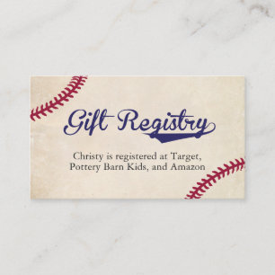 Baseball Themed Gift Registry Insert Cards