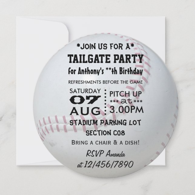 Baseball Themed Party Invitation (Front)