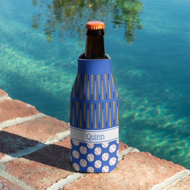 Baseball themed pattern custom name blue bottle cooler (In Situ Pool)
